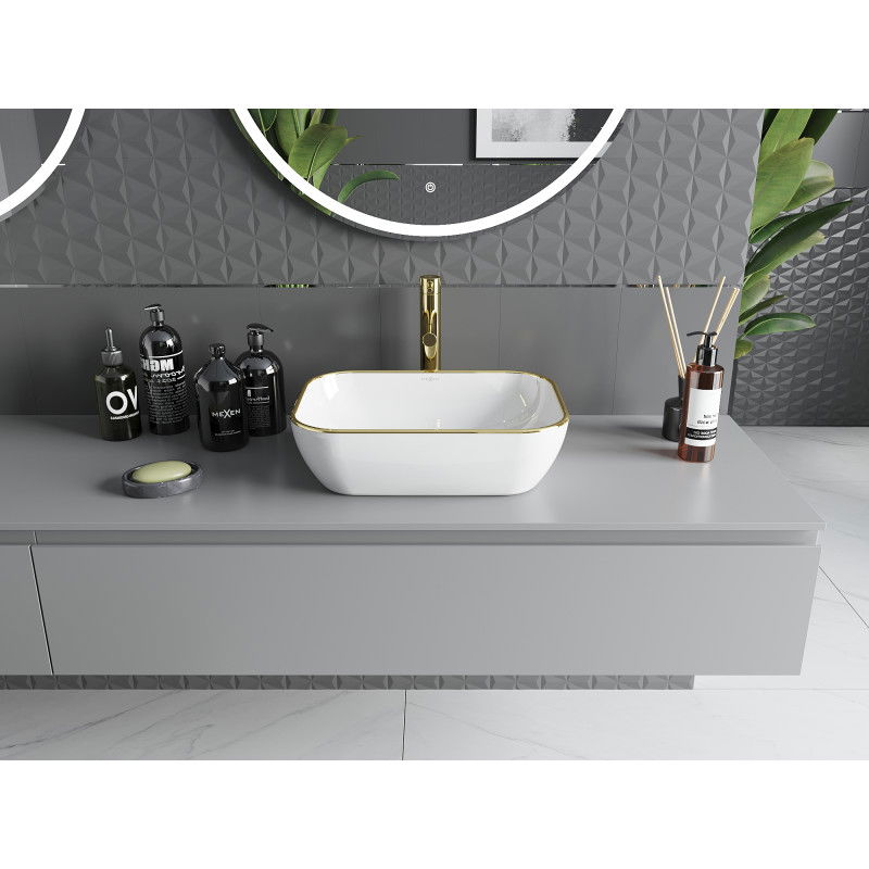 Mexen Rita antstalinė praustuvė 45 x 32 cm, balta/aukso kraštas - 21084505