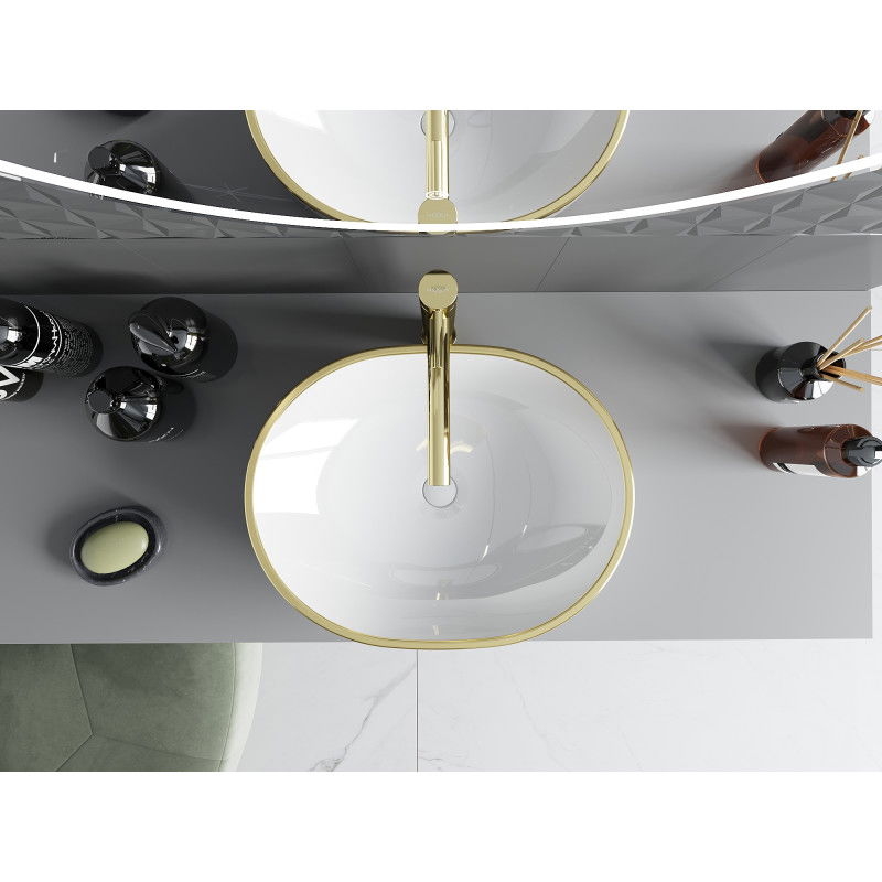 Mexen Viki stalviršio praustuvas 48 x 35 cm, baltas/auksinė langelių raštas - 21054809