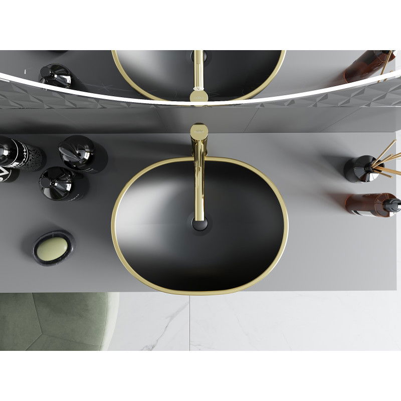 Mexen Viki stalviršio praustuvas 48 x 35 cm, juodas matinis/auksinis kraštas - 21054875