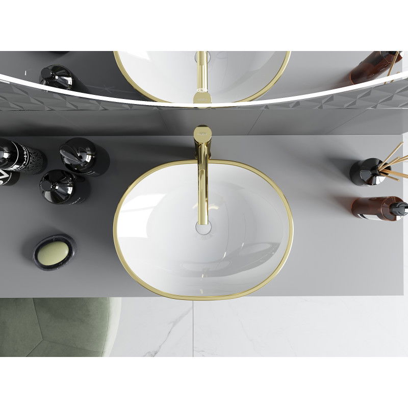 Mexen Viki praustuvo dubuo 48 x 35 cm, baltas/auksinis kraštas - 21054805