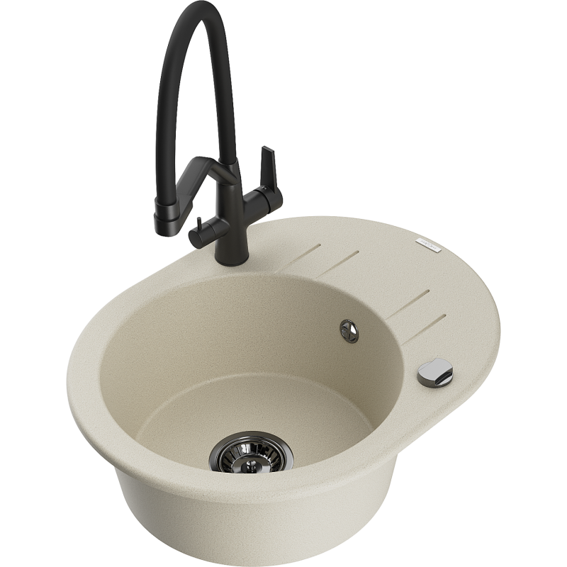 Mexen Kevin granitinė vienos sekcijos plautuvė su Duo virtuvės baterija, smėlio spalvos - 6517-69-671701-70-B