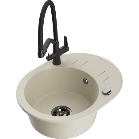 Mexen Kevin granitinė vienos sekcijos plautuvė su Duo virtuvės baterija, smėlio spalvos - 6517-69-671701-70-B