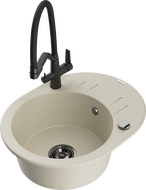 Mexen Kevin granitinė vienos sekcijos plautuvė su Duo virtuvės baterija, smėlio spalvos - 6517-69-671701-70-B