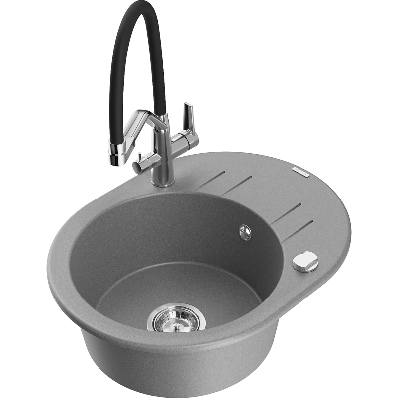 Mexen Kevin granitinis vienos dalies virtuvės plautuvas su maišytuvu Duo, pilkas - 6517-71-671701-07