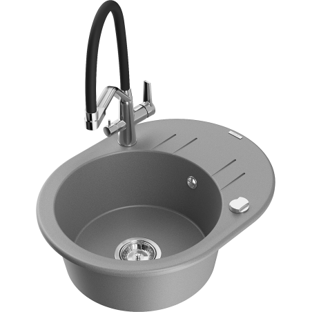 Mexen Kevin granitinis vienos dalies virtuvės plautuvas su maišytuvu Duo, pilkas - 6517-71-671701-07