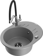 Mexen Kevin granitinis vienos kameros virtuvinis kriauklė su Duo maišytuvu, pilkas - 6517-71-671701-07-B