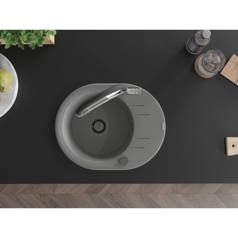 Mexen Kevin granitinis vienos kameros virtuvinis kriauklė su Duo maišytuvu, pilkas - 6517-71-671701-07-B