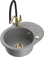 Mexen Kevin granitinė vienos plautuvės kriauklė su virtuviniu maišytuvu Duo, pilka - 6517-71-671701-57-G