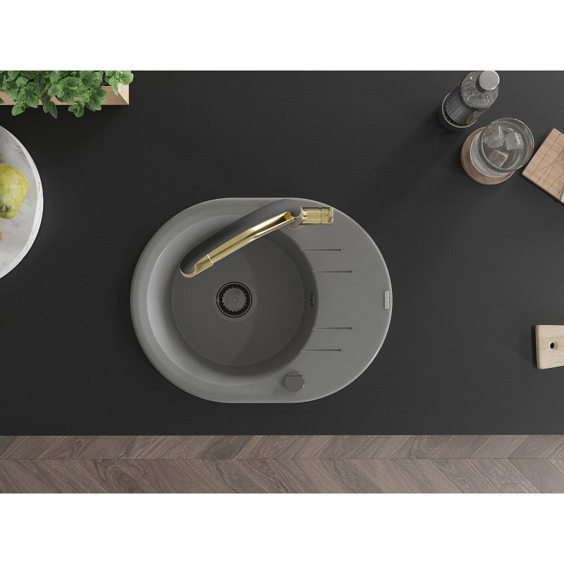 Mexen Kevin granitinis kriauklė 1 kamerų su Duo virtuvės maišytuvu, pilka - 6517-71-671701-57-B