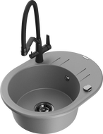 Mexen Kevin granitinis virtuvės plautuvė 1 skyriumi su Duo maišytuvu, pilka - 6517-71-671701-70-B