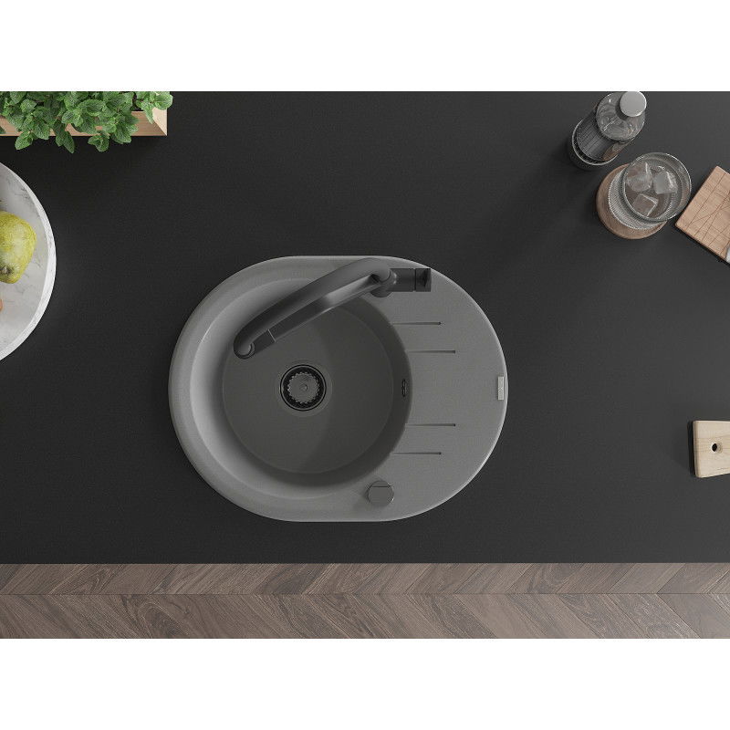 Mexen Kevin granitinis virtuvės plautuvė 1 skyriumi su Duo maišytuvu, pilka - 6517-71-671701-70-B