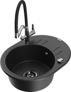 Mexen Kevin granitinė vienos sekcijos plautuvė su Duo virtuviniu maišytuvu, juoda/sidabrinis metalikas - 6517-73-671701-07-B