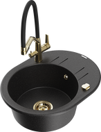 Mexen Kevin vienos dalies granito plautuvė su dviem virtuvės maišytuvais, juoda/sidabrinė metalo spalva - 6517-73-671701-57-G