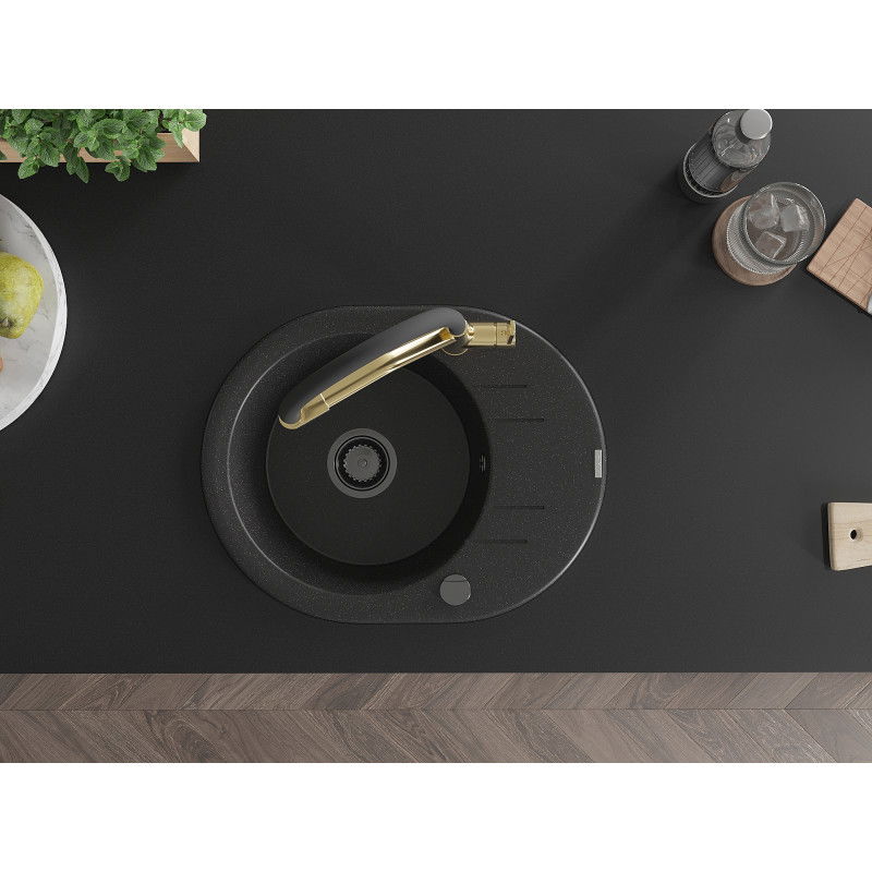 Mexen Kevin vienos kameros granitinė plautuvė su Duo virtuvės maišytuvu, juoda/sidabrinis metalikas - 6517-73-671701-57-B