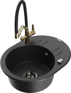 Mexen Kevin vienos kameros granitinė plautuvė su Duo virtuvės maišytuvu, juoda/sidabrinis metalikas - 6517-73-671701-57-B