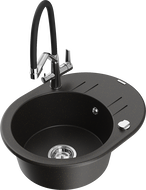 Mexen Kevin granitinė kriauklė su viena plautuve ir Duo virtuviniu maišytuvu, juodas/auksinis metaliksas - 6517-75-671701-07