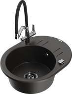 Mexen Kevin granitinė vienos plautuvės kriauklė su Duo virtuviniu maišytuvu, juoda/auksinio metalo - 6517-75-671701-07-B