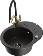 Mexen Kevin granitinė 1-dubenėlio kriauklė su Duo virtuviniu maišytuvu, juodas/auksinis metalikas - 6517-75-671701-57-B