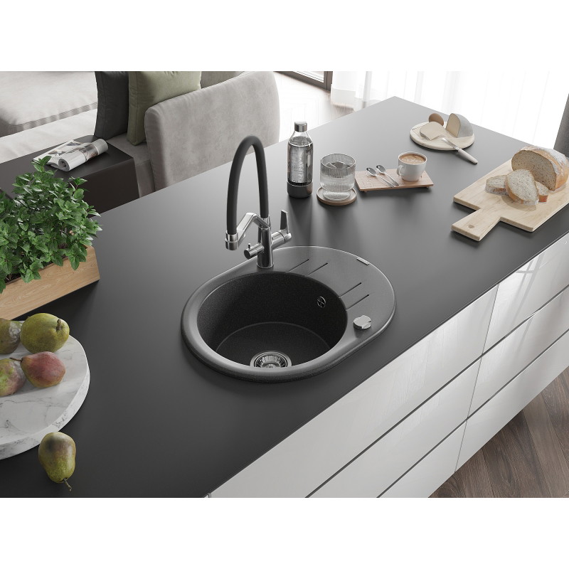 Mexen Kevin granito plautuvė 1-skyriumi su Duo virtuvės maišytuvu, juoda dėmėta - 6517-76-671701-07