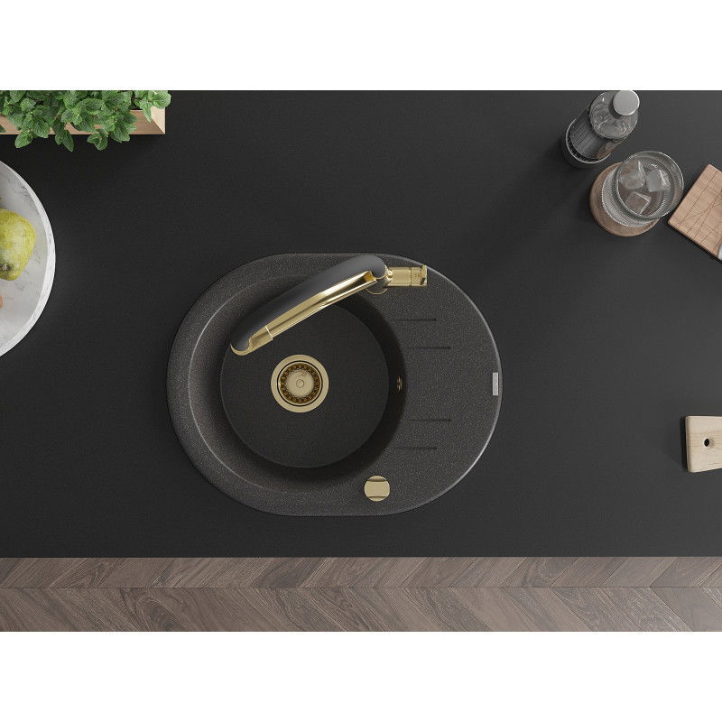 Mexen Kevin granitinis vienos kameros virtuvės kriauklė su Duo maišytuvu, juoda taškuota - 6517-76-671701-57-G