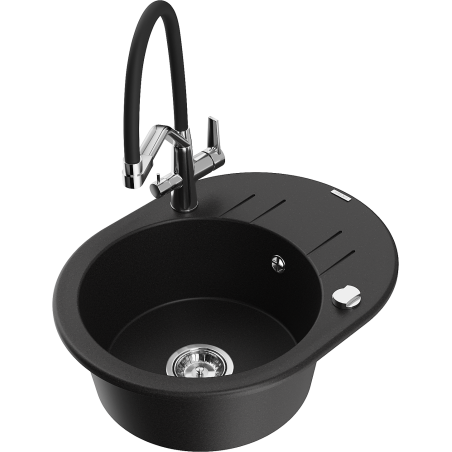 Mexen Kevin granitinis virtuvės kriauklė su viena kamera su virtuviniu maišytuvu Duo, juodas - 6517-77-671701-07