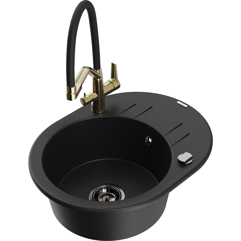 Mexen Kevin granitinis vienos sekcijos plautuvė su virtuviniu maišytuvu Duo, juodas - 6517-77-671701-57-B