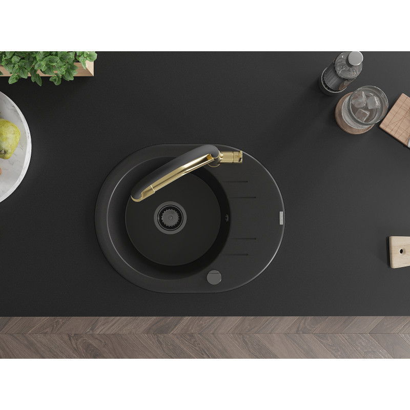 Mexen Kevin granitinis vienos sekcijos plautuvė su virtuviniu maišytuvu Duo, juodas - 6517-77-671701-57-B