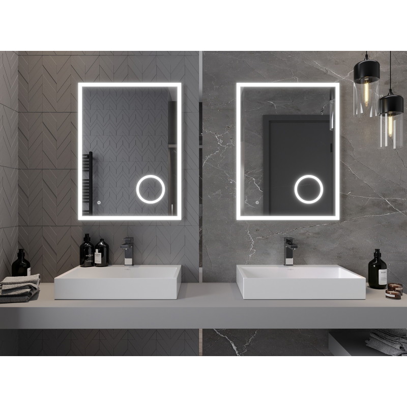 Mexen Kala apšviestas vonios veidrodis su kosmetiniu veidrodėliu 60 x 80 cm, LED 6000K, priešrūko danga