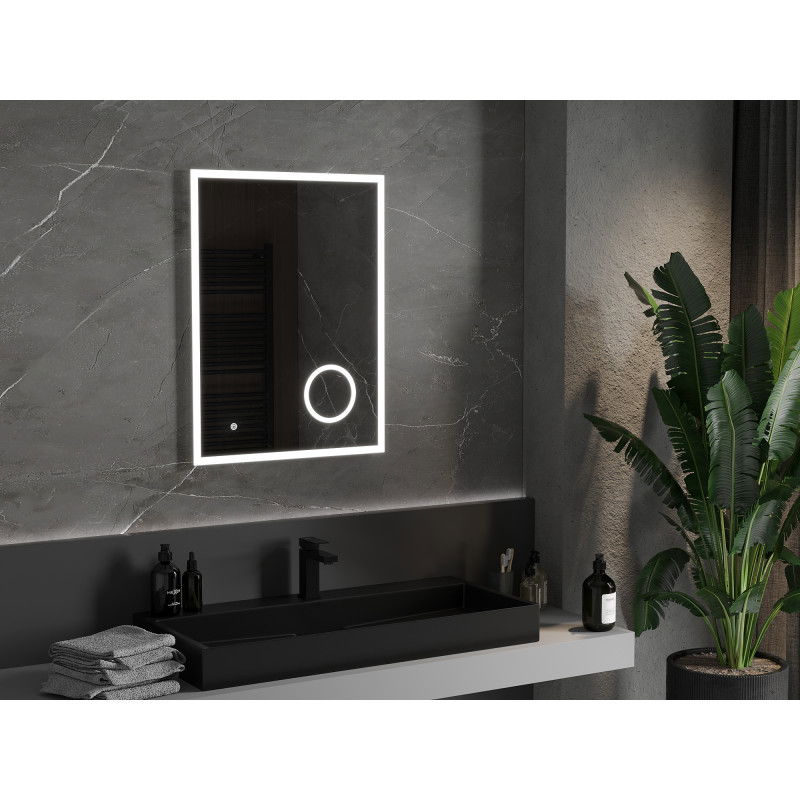 Mexen Kala vonios veidrodis su apšvietimu ir kosmetiniu veidrodėliu 60 x 80 cm, LED 6000K, be rūko - 9820-060-080-611-00