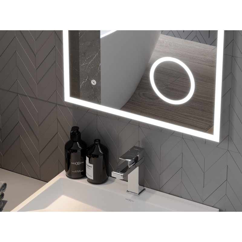 Mexen Kala apšviestas vonios veidrodis su kosmetiniu veidrodėliu 60 x 80 cm, LED 6000K, priešrūko danga
