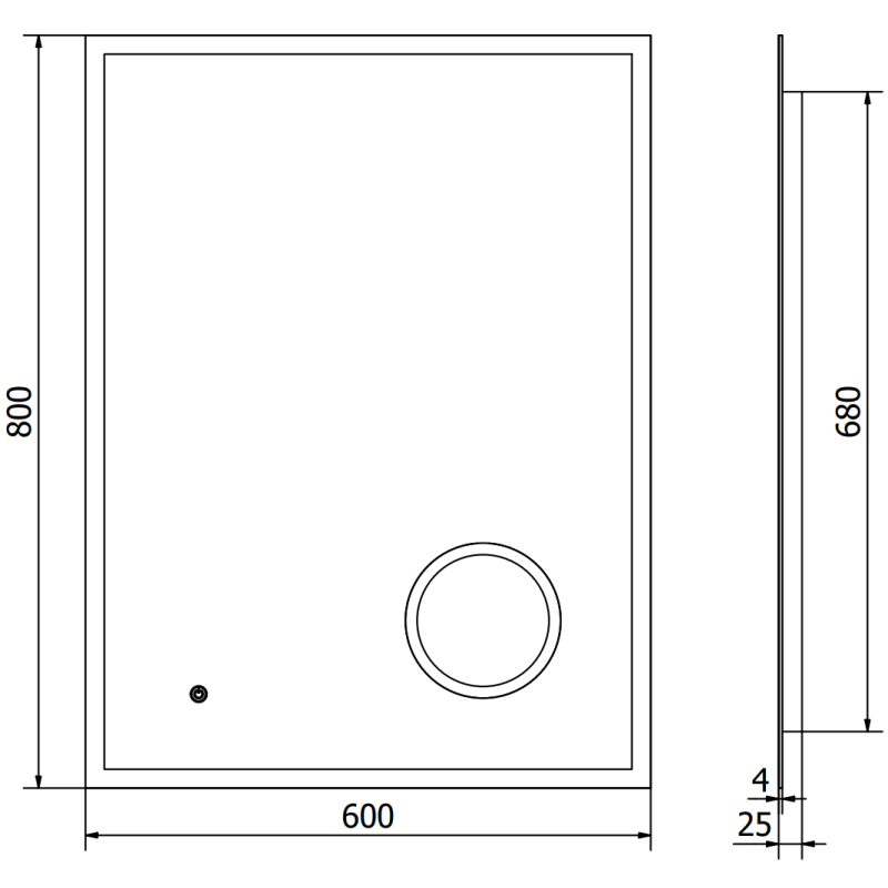 Mexen Kala vonios veidrodis su apšvietimu ir kosmetiniu veidrodėliu 60 x 80 cm, LED 6000K, be rūko - 9820-060-080-611-00