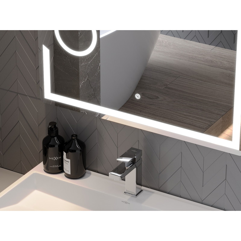 Mexen Onyx apšviestas vonios veidrodis su kosmetiniu veidrodžiu 80 x 60 cm, LED 6000K, nuo rūko - 9813-080-060-611-00
