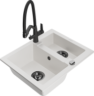 Mexen Carlos granito virtuvės kriauklė 1,5 su virtuviniu maišytuvu Duo, balta - 6518-20-671701-70-B