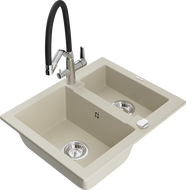 Mexen Carlos granitinė kriauklė 1,5 komorų su Duo virtuviniu maišytuvu, smėlio - 6518-69-671701-07