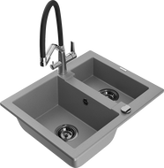 Mexen Carlos granitinė virtuvės kriauklė 1,5 sekcijų su Duo virtuviniu maišytuvu, pilka - 6518-71-671701-07-B