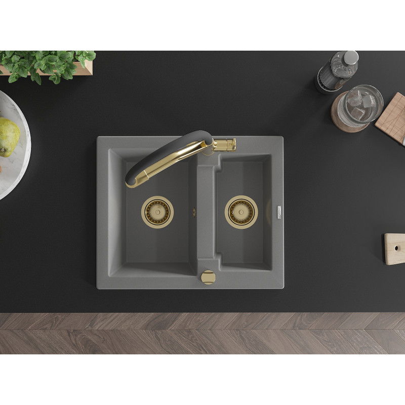 Mexen Carlos granito plautuvė su 1,5 komora ir Duo virtuviniu maišytuvu, pilka - 6518-71-671701-57-G