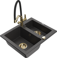 Mexen Carlos granitinis plautuvės 1,5 skyrių su Duo virtuvės maišytuvu, juodas margas - 6518-76-671701-57-G