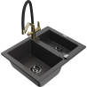 Mexen Carlos granito virtuvės kriauklė 1,5 skyrių su Duo virtuviniu maišytuvu, juoda dygliuota - 6518-76-671701-57-B