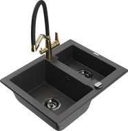Mexen Carlos granito virtuvės kriauklė 1,5 skyrių su Duo virtuviniu maišytuvu, juoda dygliuota - 6518-76-671701-57-B