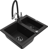 Mexen Carlos granitinė 1,5-dubenų plautuvė su Duo virtuviniu maišytuvu, juodas - 6518-77-671701-07-B