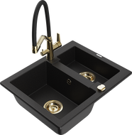Mexen Carlos granitinė virtuvės plautuvė 1,5 kameros su Duo maišytuvu, juodas - 6518-77-671701-57-G