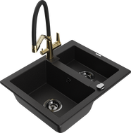 Mexen Carlos granito kriauklė 1,5 kamerų su virtuviniu maišytuvu Duo, juoda - 6518-77-671701-57-B