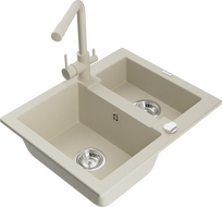 Mexen Carlos granitinis virtuvės kriauklė 1,5 skyriaus su virtuvės maišytuvu Duero, smėlio spalvos - 6518-69-671600-69