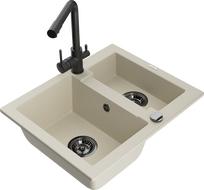 Mexen Carlos granito kriauklė su 1,5 dubeniu ir Duero virtuviniu maišytuvu, smėlio spalvos - 6518-69-671600-70