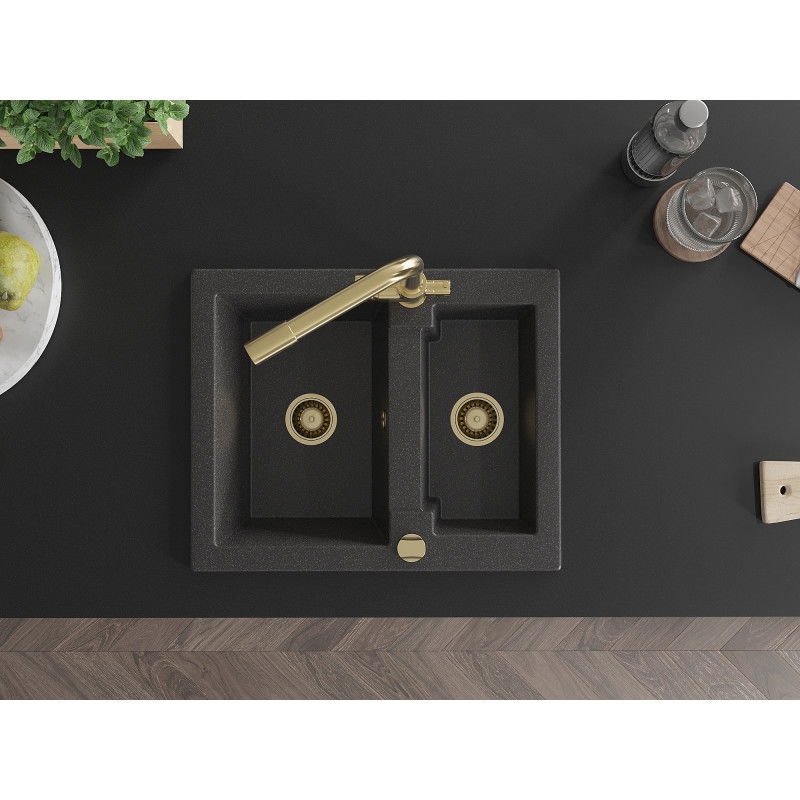 Mexen Carlos granito virtuvės plautuvė 1,5 skylių su virtuviniu maišytuvu Duero, juodas taškuotas - 6518-76-671600-50