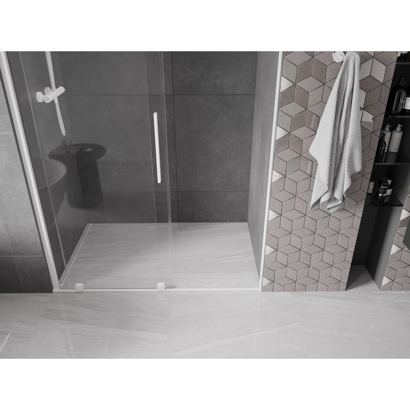 Mexen Velar stumdomos dušo durys 150 cm, skaidrios, baltos - 871-150-000-01-20