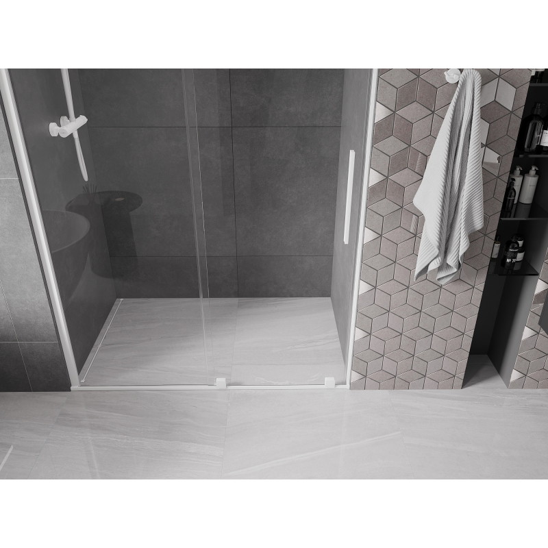 Mexen Velar stumdomos dušo durys 150 cm, skaidrios, baltos - 871-150-000-01-20