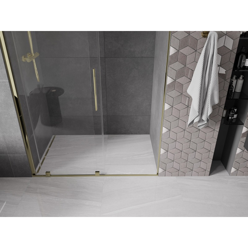 Mexen Velar stiklinės stumdomos dušo durys, 140 cm, skaidrios, auksinės - 871-140-000-01-50