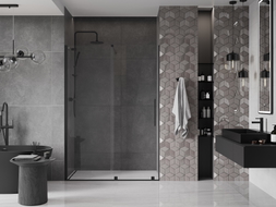 Mexen Velar stiklinės dušo durys 160 cm, skaidrios, juodos - 871-160-000-01-70