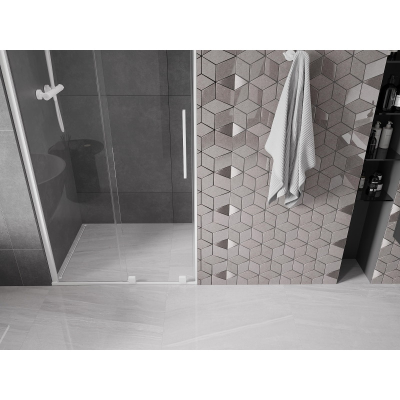Mexen Velar 120 cm susistumiančios dušo durys, skaidrios, baltos - 871-120-000-01-20